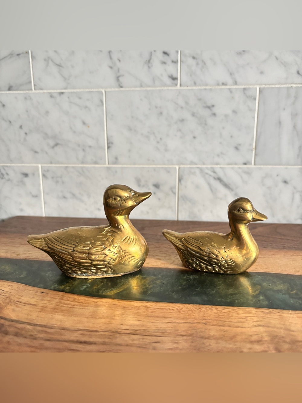 Vintage Pair of 3.5” Mid Century Brass Mama and Baby Ducks